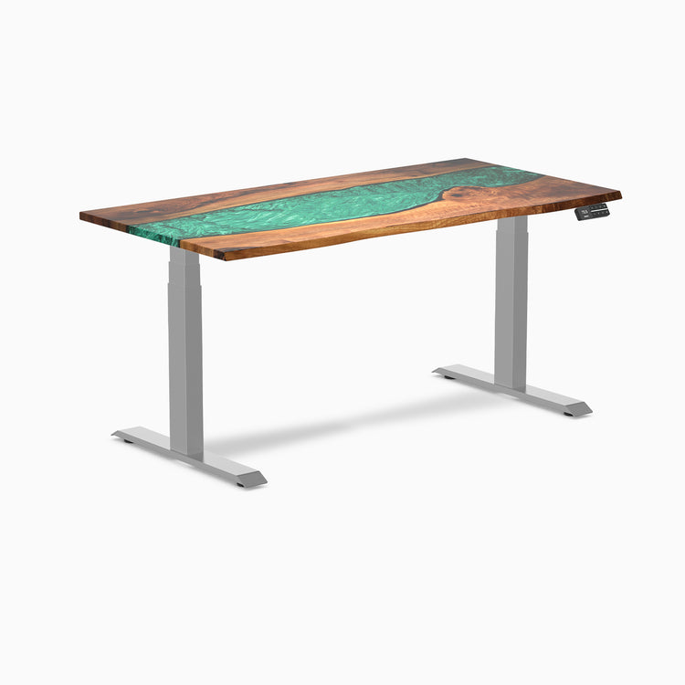 Almost Perfect Desky Dual Resin Hardwood Sit Stand Desk-Natural walnut emerald Desky®