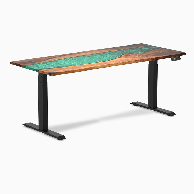 Electric resin hardwood sit stand desk natural walnut river - Desky