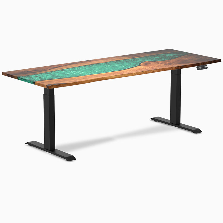 Almost Perfect Desky Dual Resin Hardwood Sit Stand Desk-Natural walnut emerald Desky®