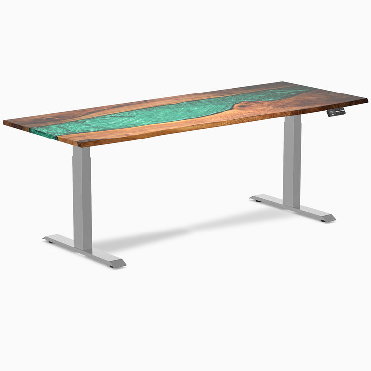 Electric resin hardwood sit stand desk natural walnut river - Desky