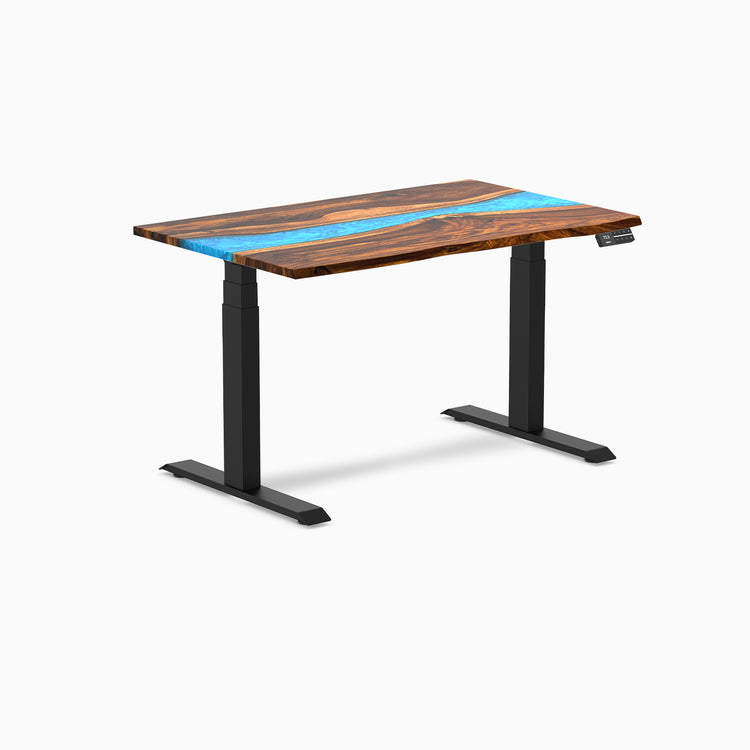 Almost Perfect Desky Dual Resin Hardwood Sit Stand Desk-Pheasantwood blue Desky®