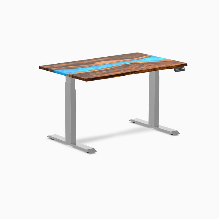 Almost Perfect Desky Dual Resin Hardwood Sit Stand Desk-Pheasantwood blue Desky®