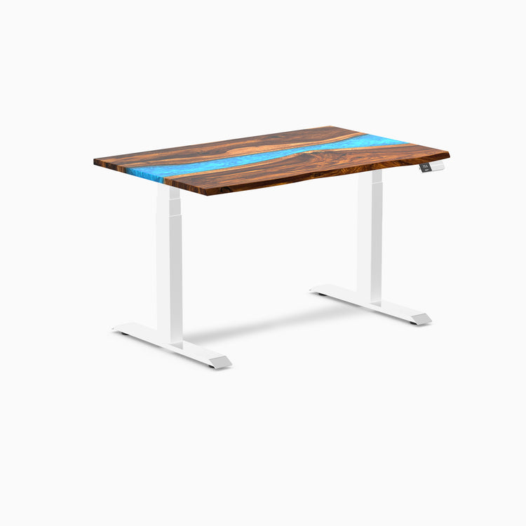 Almost Perfect Desky Dual Resin Hardwood Sit Stand Desk-Pheasantwood blue Desky®