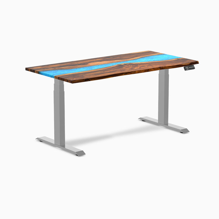 Almost Perfect Desky Dual Resin Hardwood Sit Stand Desk-Pheasantwood blue Desky®