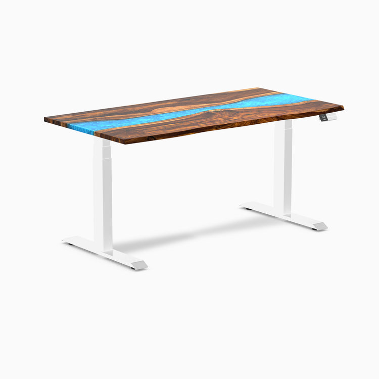 Almost Perfect Desky Dual Resin Hardwood Sit Stand Desk-Pheasantwood blue Desky®