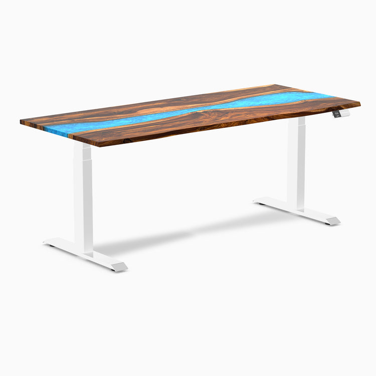 Almost Perfect Desky Dual Resin Hardwood Sit Stand Desk-Pheasantwood blue Desky®