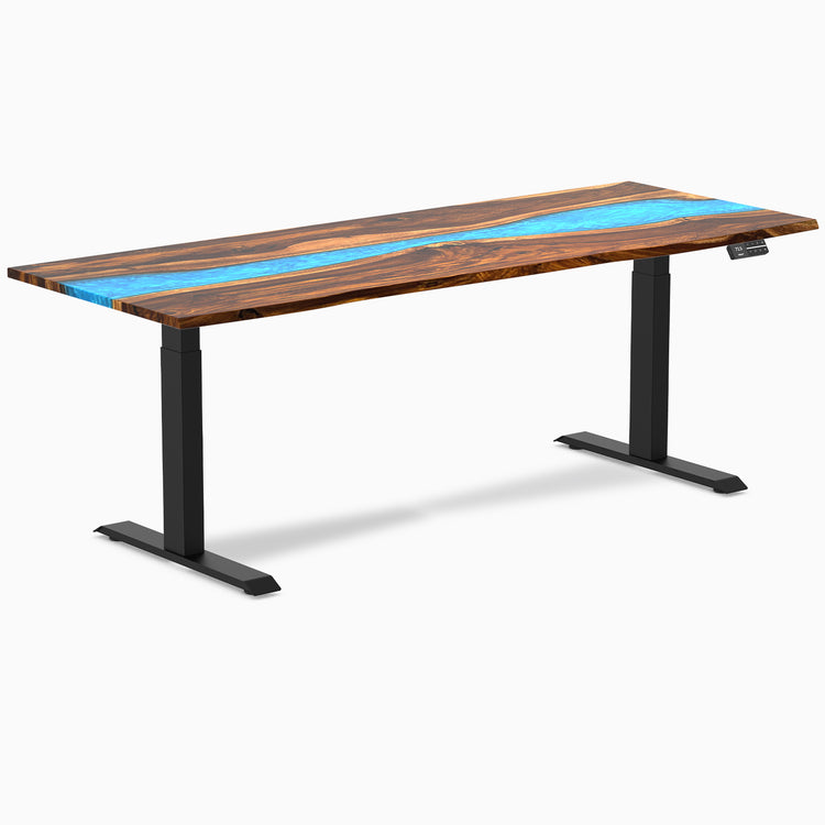 Almost Perfect Desky Dual Resin Hardwood Sit Stand Desk-Pheasantwood blue Desky®