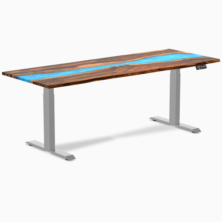 Electric resin hardwood sit stand desk pheasant blue river - Desky