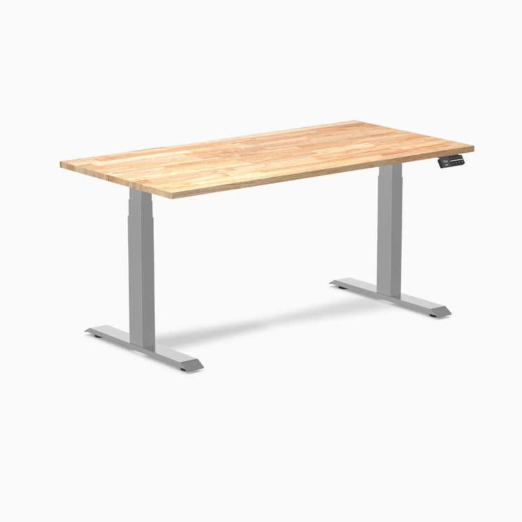 Electric Dual Rubberwood Sit Stand Desk Natural rubber - Desky