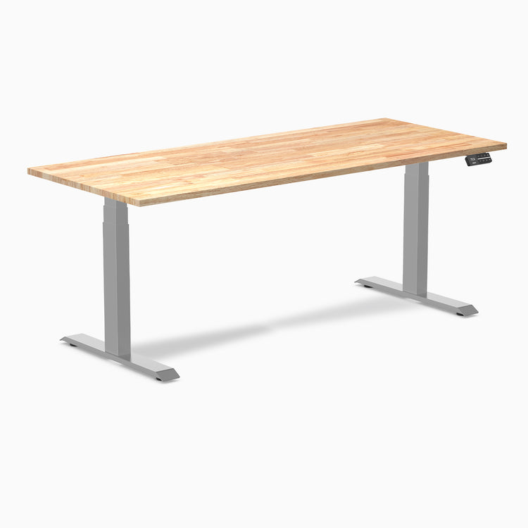 Electric Dual Rubberwood Sit Stand Desk Natural rubber - Desky