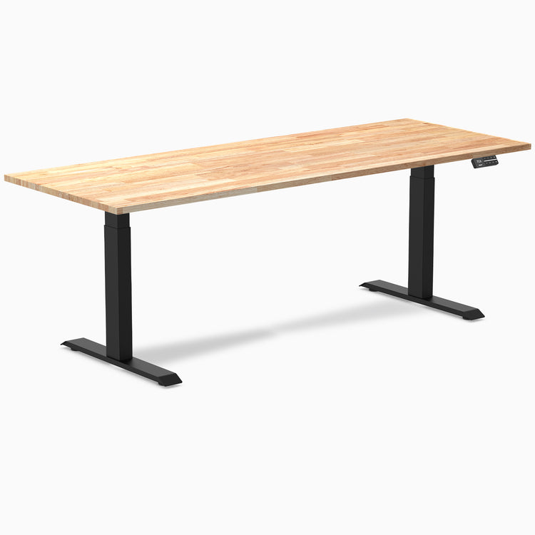 Electric Dual Rubberwood Sit Stand Desk Natural rubber - Desky