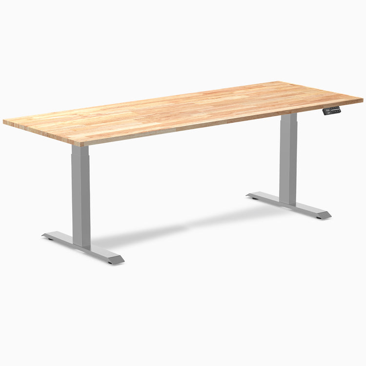 Electric Dual Rubberwood Sit Stand Desk Natural rubber - Desky