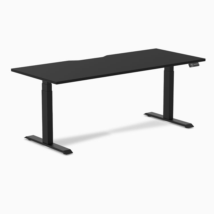 Almost Perfect Desky Dual Scalloped Melamine Sit Stand Desk-Black Desky®