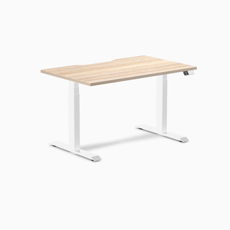 Electric dual scalloped melamine sit stand desk Classic oak - Desky