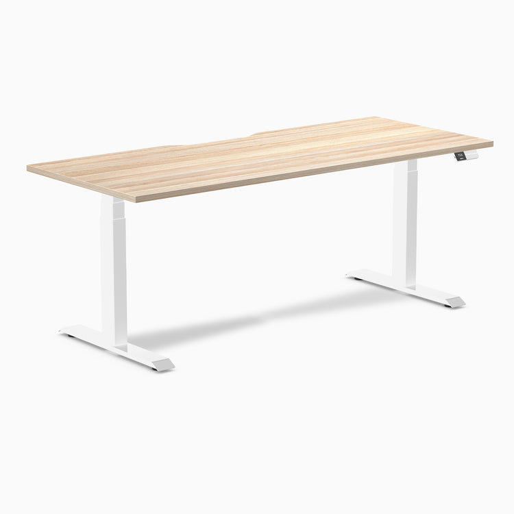 Almost Perfect Desky Dual Scalloped Melamine Sit Stand Desk-Classic Oak Desky®