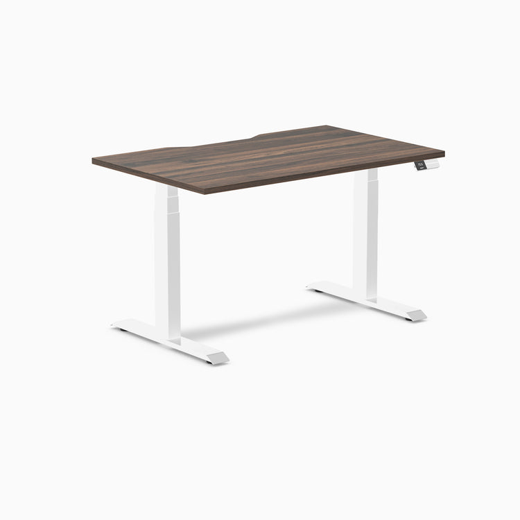 Electric dual scalloped melamine sit stand desk Jarrah - Desky