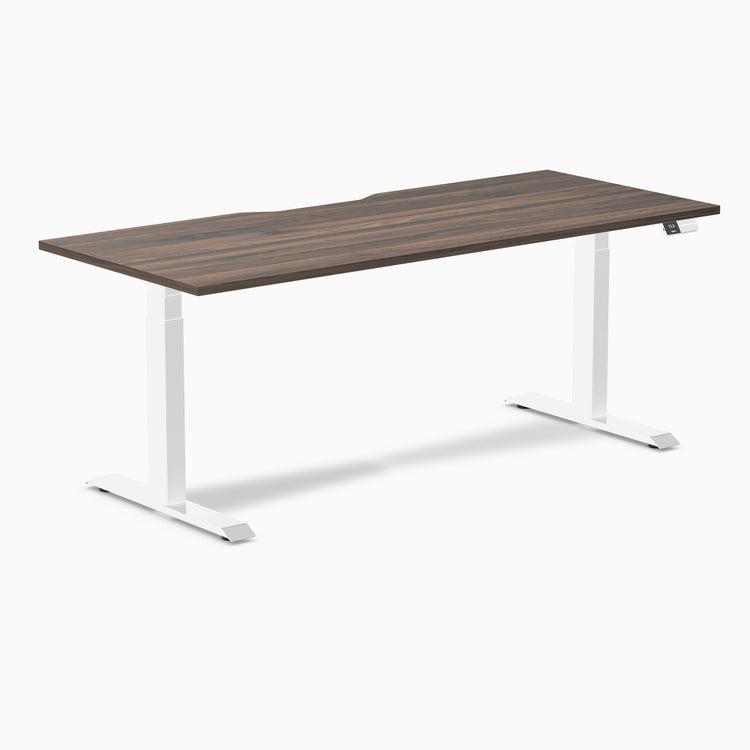 Electric dual scalloped melamine sit stand desk Jarrah - Desky