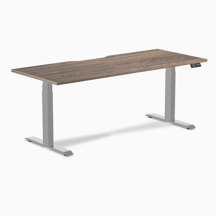 Almost Perfect Desky Dual Scalloped Melamine Sit Stand Desk-Natural Walnut Desky®