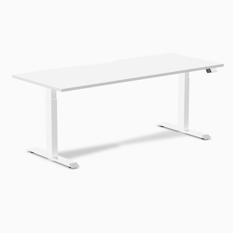 Almost Perfect Desky Dual Scalloped Melamine Sit Stand Desk-White Desky®