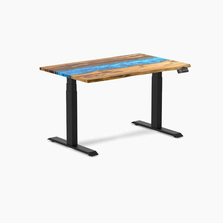 Almost Perfect Desky Dual Resin Hardwood Sit Stand Desk-Teak blue Desky®