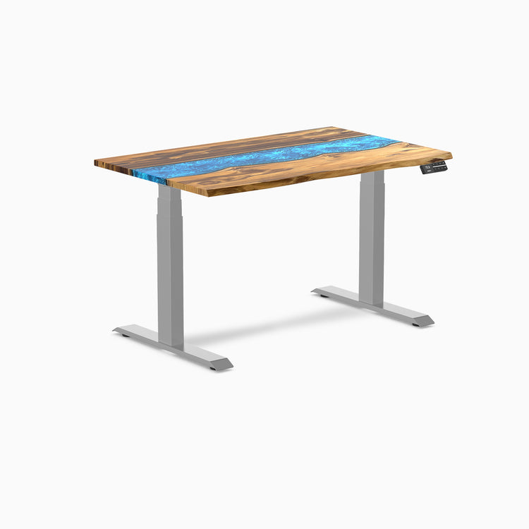 Almost Perfect Desky Dual Resin Hardwood Sit Stand Desk-Teak blue Desky®