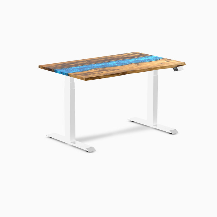 Electric resin hardwood sit stand desk Teak blue river - Desky