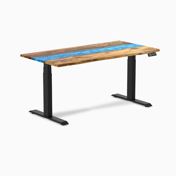 Almost Perfect Desky Dual Resin Hardwood Sit Stand Desk-Teak blue Desky®