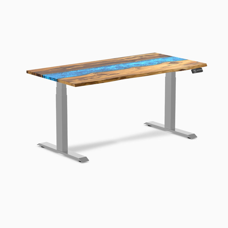 Electric resin hardwood sit stand desk Teak blue river - Desky