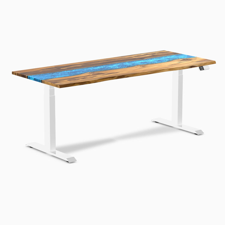 Electric resin hardwood sit stand desk Teak blue river - Desky