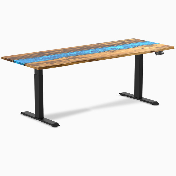 Almost Perfect Desky Dual Resin Hardwood Sit Stand Desk-Teak blue Desky®