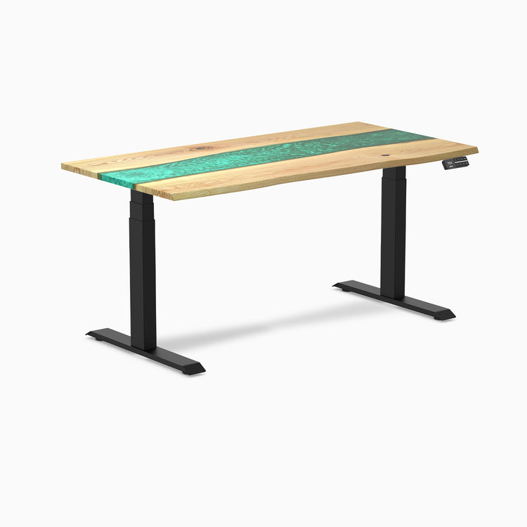 Almost Perfect Desky Dual Resin Hardwood Sit Stand Desk-White ash emerald Desky®