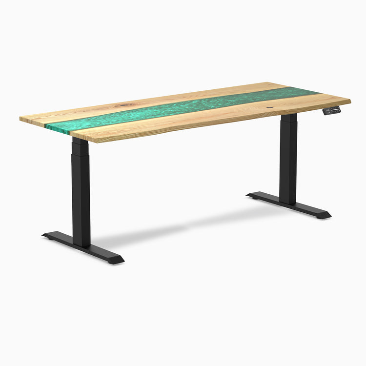 Almost Perfect Desky Dual Resin Hardwood Sit Stand Desk-White ash emerald Desky®