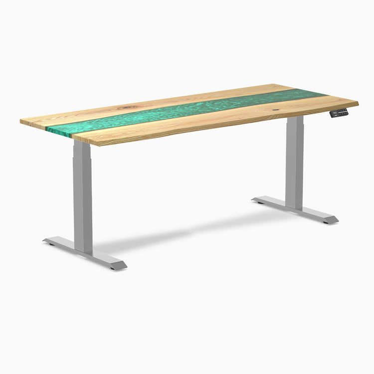 Almost Perfect Desky Dual Resin Hardwood Sit Stand Desk-White ash emerald Desky®