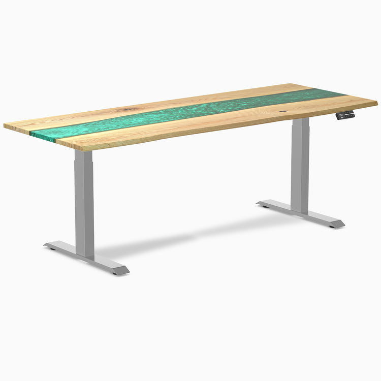 Almost Perfect Desky Dual Resin Hardwood Sit Stand Desk-White ash emerald Desky®