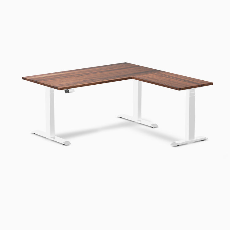 Electric l-shape hardwood sit stand desk walnut hardwood - Desky