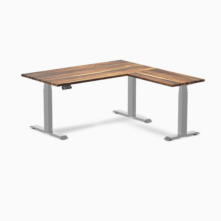 Electric l-shape hardwood sit stand desk pheasantwood - Desky