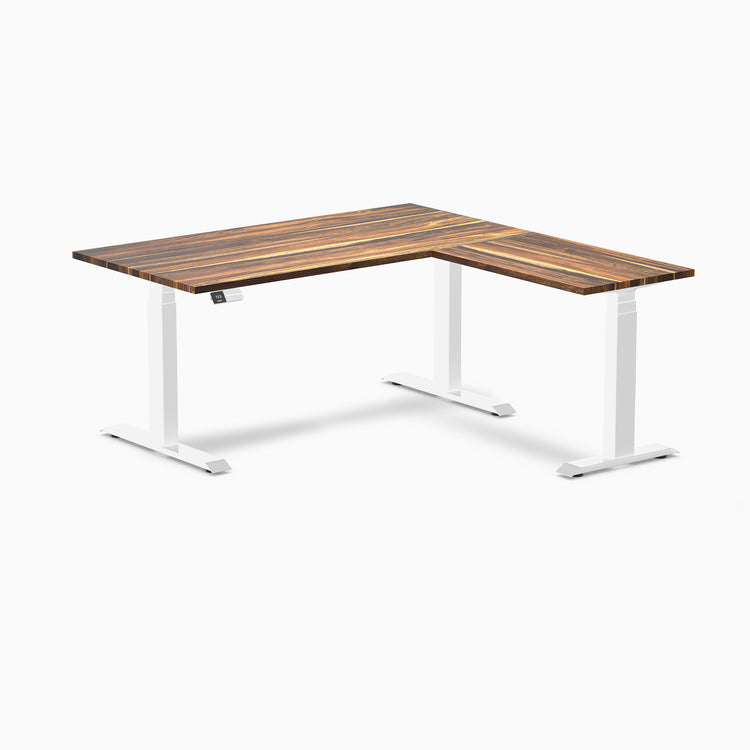 Electric l-shape hardwood sit stand desk pheasantwood - Desky