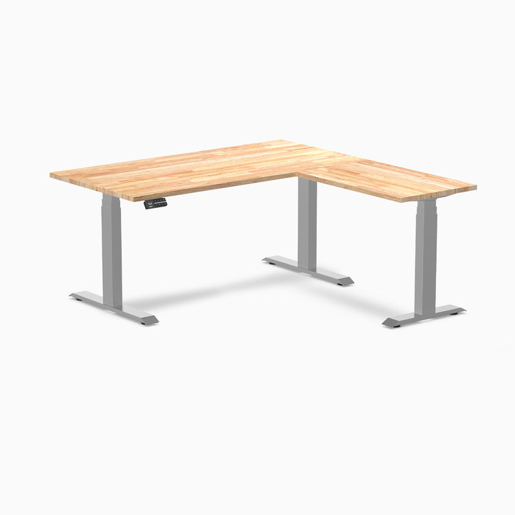 Electric L-shape standing desk in rubberwood natural rubberwood - Desky