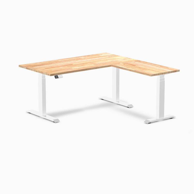 Electric L-shape standing desk in rubberwood natural rubberwood - Desky