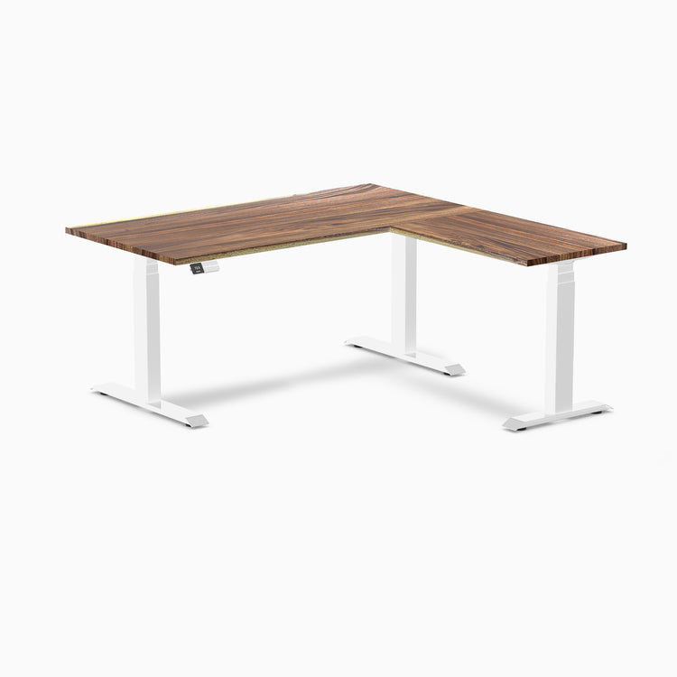 Electric l-shape hardwood sit stand desk saman hardwood - Desky