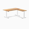 Electric l-shape hardwood sit stand desk teak hardwood - Desky