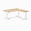 Electric l-shape hardwood sit stand desk white oak hardwood - Desky