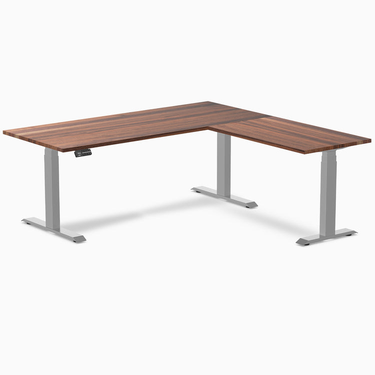 Electric l-shape hardwood sit stand desk walnut hardwood - Desky