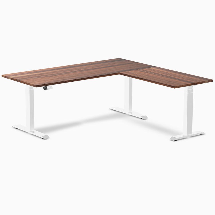 Electric l-shape hardwood sit stand desk walnut hardwood - Desky