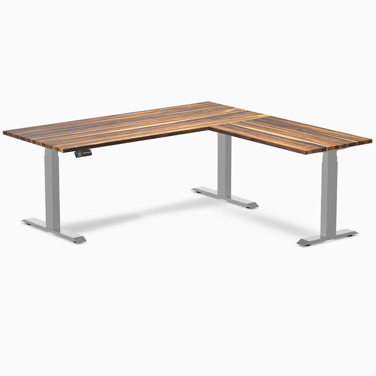 Electric l-shape hardwood sit stand desk pheasantwood - Desky