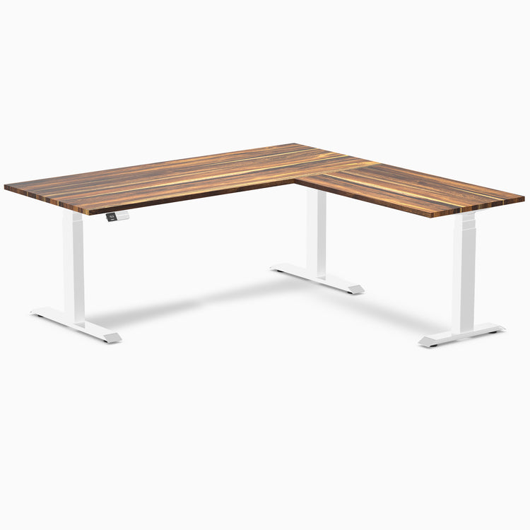 Electric l-shape hardwood sit stand desk pheasantwood - Desky