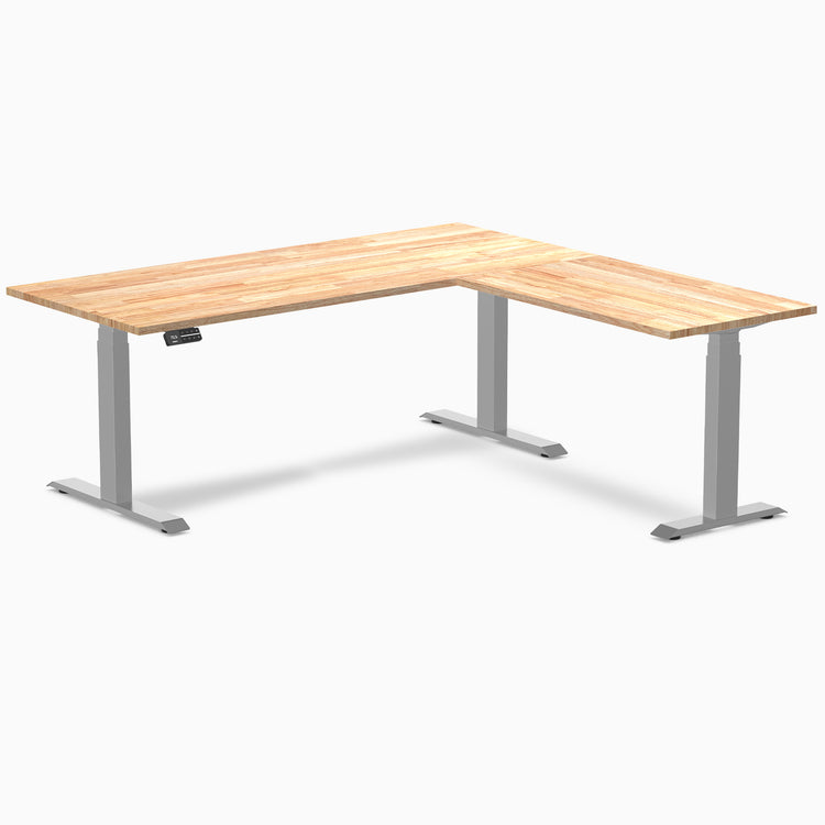 Electric L-shape standing desk in rubberwood natural rubberwood - Desky