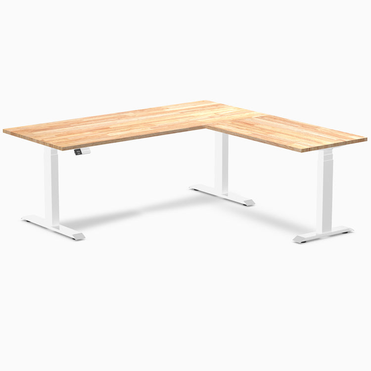 Electric L-shape standing desk in rubberwood natural rubberwood - Desky