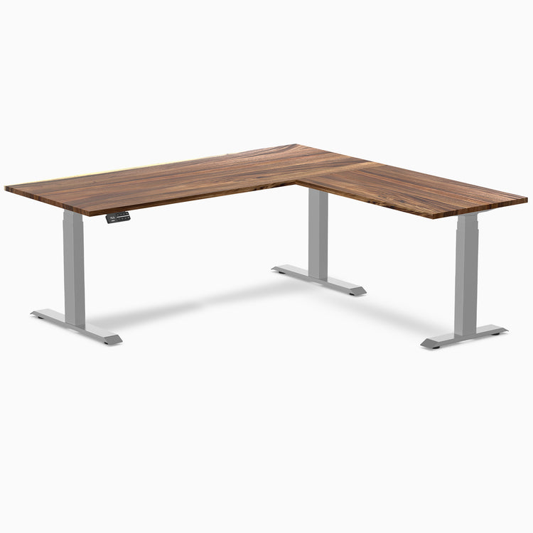 Electric l-shape hardwood sit stand desk saman hardwood - Desky