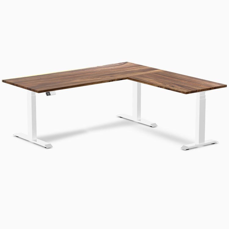 Electric l-shape hardwood sit stand desk saman hardwood - Desky